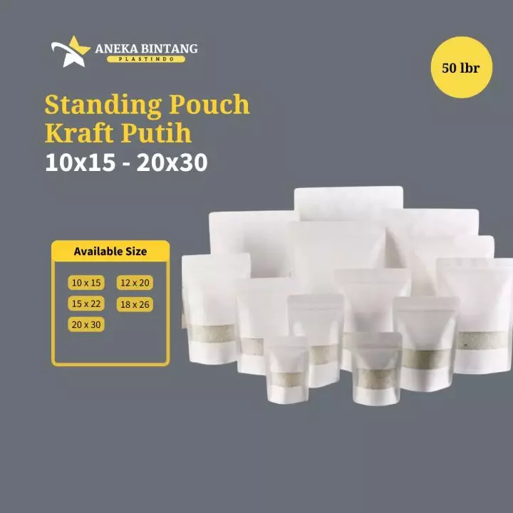 Standing Pouch (10 x 15 s/d 20x30) KRAFT PUTIH 50lbr