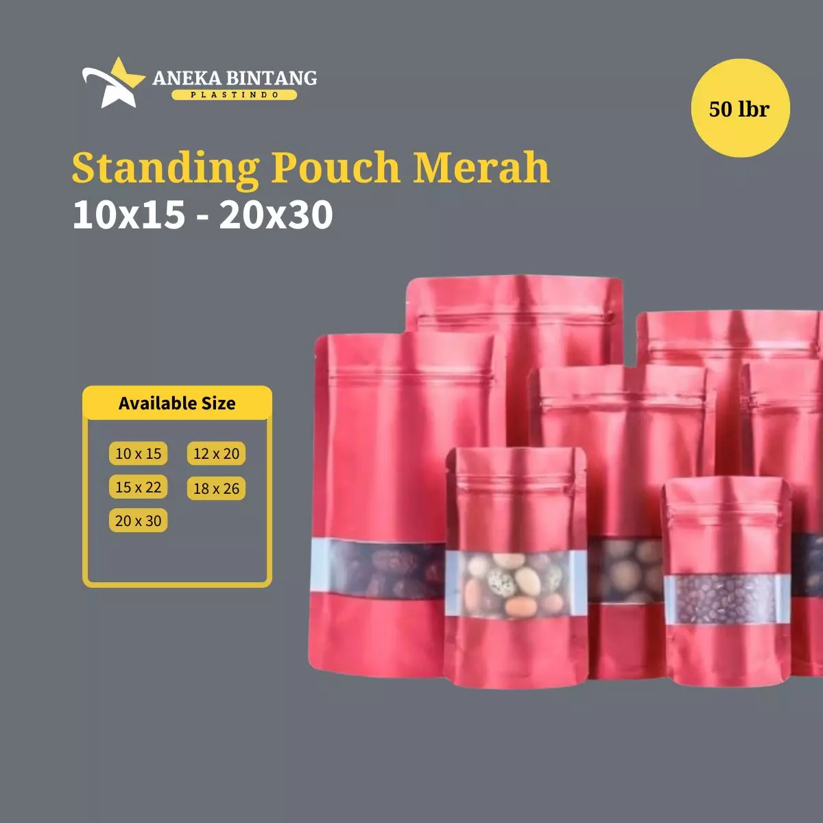 Standing Pouch (10 x 15 s/d 20x30) MERAH 50lbr