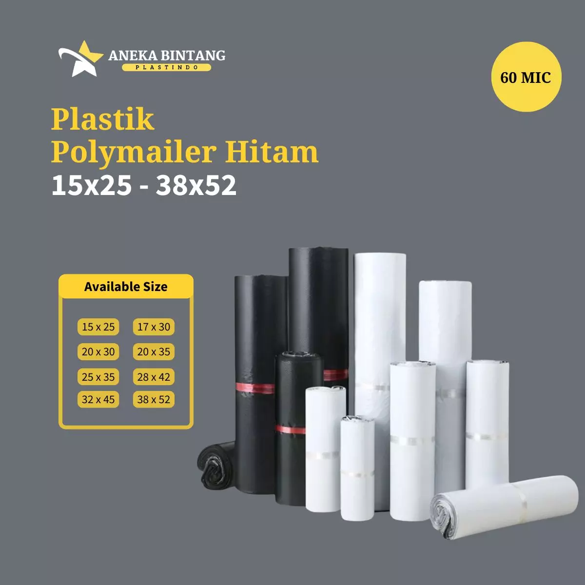 Plastik Polymailer HITAM (15 x 25 s/d 38 x 52) 60 mic